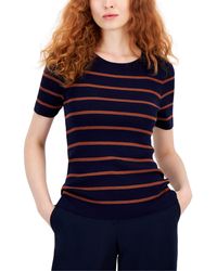 Tahari - Striped Round-neck Short-sleeve Sweater Top - Lyst