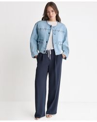 BCBGMAXAZRIA Shoulder Padding Braided Denim Jacket in Blue | Lyst