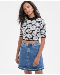 HUGO - Floral Mock-neck Knit Crop Top - Lyst