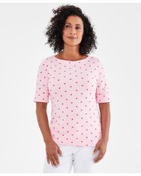 Style & Co. - Petite Heart Print Boat Neck Elbow-sleeve Top - Lyst