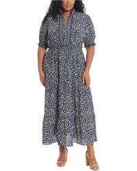 London Times Synthetic Plus Size Smocked Tiered Maxi Dress in Navy ...