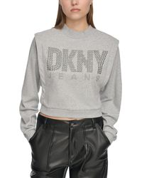 DKNY - Long-sleeve Studded-logo Sweatshirt - Lyst