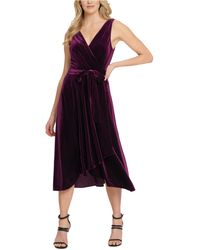 prettylittlething velvet wrap midi dress in pink