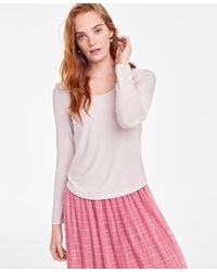 On 34th - Scoop-neck Metallic-knit Long-sleeve Top - Lyst