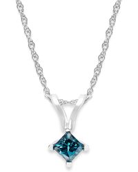 Macy's - 10k White Gold Blue Diamond Pendant Necklace (1/5 Ct. T.w.) - Lyst