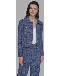 Karl Lagerfeld - Printed Denim Button Front Jacket P Xs Xl - Lyst