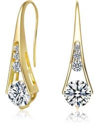 Genevive Jewelry - Sterling Silver 14k Plated Clear Cubic Zirconia Pear Drop Hook Earrings - Lyst