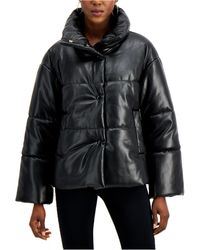 INC International Concepts Inc Faux-leather Puffer Coat, Created For Macy's - Black