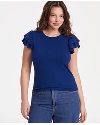 On 34th - Flutter-sleeve Ribbed Top - Lyst