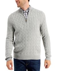 Club Room - Cable Knit Quarter-zip Cotton Sweater - Lyst