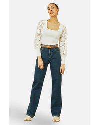 Yumi' - Ribbed Knitted Lace Sleeve Top - Lyst