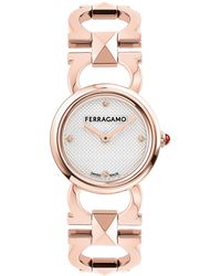 Ferragamo - Salvatore Swiss Rose Gold Ion Plated Stainless Steel Stud Link Bracelet Watch 25mm - Lyst