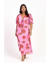 FASHION-SZN CURVE - Flutter Sleeve Tie Front Midi Dress - Lyst