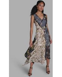BCBGMAXAZRIA - V-neck Ruffle Mix Print Dress - Lyst