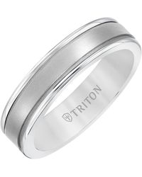 Triton 6mm White Tungsten Carbide Ring With 14k White Gold Step Edge Insert