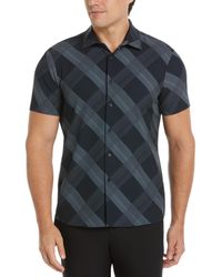 Perry Ellis - Slim-fit Diagonal Plaid Short Sleeve Button-front Shirt - Lyst