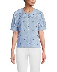 Lands' End - Carefree Cotton Puff Sleeve Statement Collar Shirt - Lyst