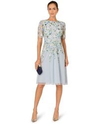 Adrianna Papell Mesh Tiered Midi Dress | Lyst