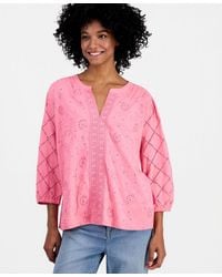 Style & Co. - Split-neck Eyelet-embroidered Top - Lyst