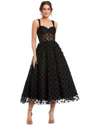 Mac Duggal - Polka Dot Net Bustier A-line Midi Dress - Lyst