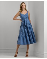 Lauren by Ralph Lauren - Cotton-blend Tie-front Tiered Dress - Lyst