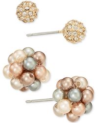 Charter Club - Gold-tone 2-pc. Set Pave Fireball & Tonal Imitation Pearl Cluster Stud Earrings - Lyst