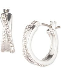 Ralph Lauren - Silver-tone Small Pave & Rope Chain Twist Hoop Earrings - Lyst