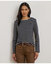 Ralph Lauren - Striped Jersey Snap-trim Boatneck Top - Lyst