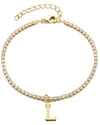 Adornia - Gold Crystal Initial Charm Tennis Bracelet - Lyst
