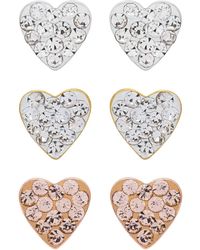 Link Up - Link Up 3-piece Set Crystal Heart Stud Earrings In 18k Gold Over Sterling Silver - Lyst