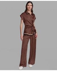 KARL LAGERFELD - Geometric Print Satin Button Front Blouse Polka Dot Satin Straight Leg Pants - Lyst