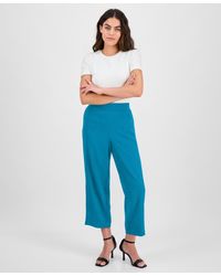 Anne Klein - Petite Textured Pull-on Mid-rise Wide-leg Pants - Lyst