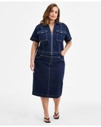 BarIII - Trendy Plus Size Denim Pocket Top Midi Skirt Exclusively At Macys - Lyst