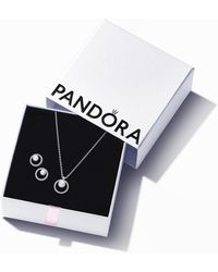 PANDORA - Sterling Pearl Halo Necklace And Earring Gift Set - Lyst