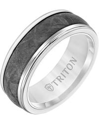 Triton 8mm White Tungsten Carbide Ring With Meteorite