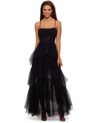 Betsy & Adam - Petite Mesh Corset Tiered Gown - Lyst