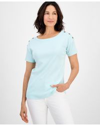 Style & Co. - Cotton Button-shoulder Solid Top - Lyst