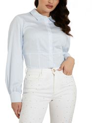 Guess - Monica Striped Cropped Button Front Top - Lyst