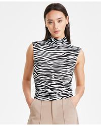 BarIII - Petite Animal-print Side-ruched Mock-neck Top - Lyst