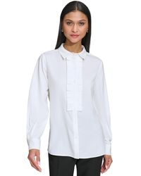 Karl Lagerfeld - Collared Pleat-front Long-sleeve Top - Lyst