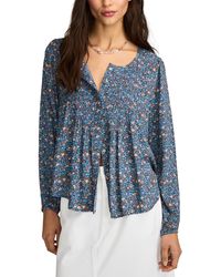Lucky Brand - Printed Pintucked Button-front Top - Lyst