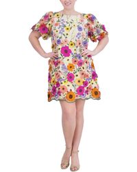 Eliza J - Plus Size 3d Embroidered-florals Puff-sleeve Dress - Lyst