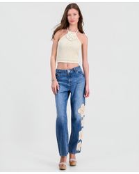 Guess - Gaia High Rise Floral Crochet Straight-leg Jeans - Lyst