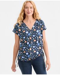 Style & Co. - Printed Ruched Tie-hem V-neck Top - Lyst