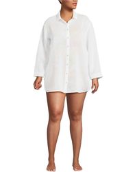 Lands' End - Plus Size Rayon Rib Button Down Cover-up - Lyst