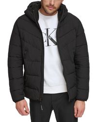 Calvin Klein - Chevron Stretch Jacket With Sherpa Lined Hood - Lyst
