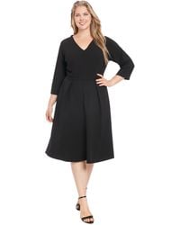 London Times - Plus Size Topstitched 3/4-sleeve Dress - Lyst