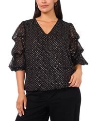 Vince Camuto - Plus Size V-neck Balloon Sleeve Printed Top - Lyst