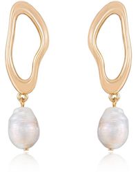 Ettika - Open Circle 18k -plated And Cultured Freshwater Pearl Dangle Earrings - Lyst