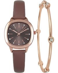 Charter Club Brown Strap Watch 28mm Gift Set, Created For Macy's - Pink